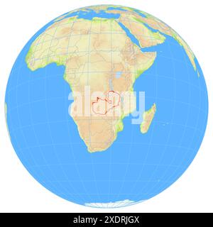 Vue de la Terre depuis l'espace montrant l'emplacement du pays Zambie en Afrique. Le pays est mis en évidence par un polygone rouge. Les petits pays le sont Banque D'Images