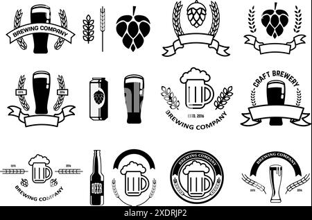 Ensemble d'emblèmes de bière artisanale et de modèles de logo. Éléments de conception pour étiquette, emblème. Illustration vectorielle. Illustration de Vecteur