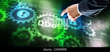 Inscription : attaque DDoS. Concept de réseau Internet de technologie d'entreprise. Banque D'Images