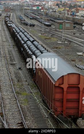 Les trains de marchandises. Irun. (Guipúzcoa) frontière espagnol-français Banque D'Images