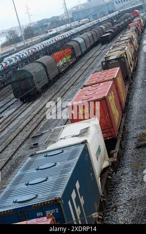 Et de marchandises pour exportation, la gare. Irun. (Guipúzcoa) frontière espagnol-français Banque D'Images