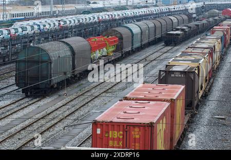 Et de marchandises pour exportation, la gare. Irun. (Guipúzcoa) frontière espagnol-français Banque D'Images