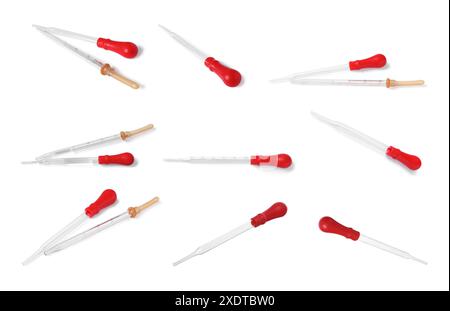 Pipettes isolées sur blanc, kit. EQUIPEMENT médical Banque D'Images