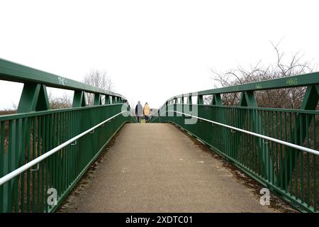 Upton Northampton Northamptonshire les gens marchent en marchant l'herbe rive de l'eau bord de ruisseau portes arbres campagne comté Country Land Bridge Banque D'Images