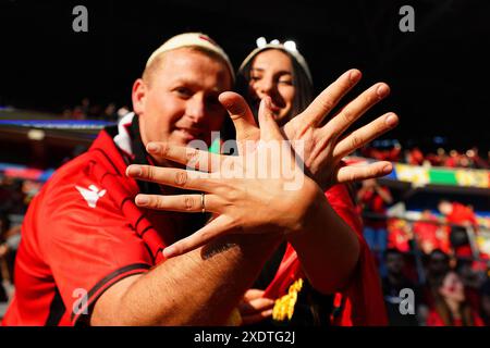 Dusseldorf, Allemagne. 24 juin 2024. Les supporters albanais lors du match de football Euro 2024 entre l'Albanie et l'Espagne à la Dusseldorf Arena, Dusseldorf, Allemagne - lundi 24 juin 2024. Sport - Soccer . (Photo de Spada/LaPresse) crédit : LaPresse/Alamy Live News crédit : LaPresse/Alamy Live News Banque D'Images