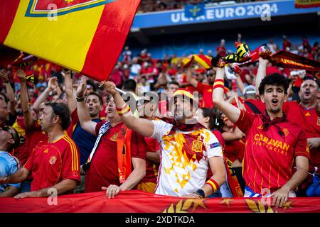 Fans von Spanien, GER, Albanie (ALB) vs Espagne (ESP), Fussball Europameisterschaft, UEFA EURO 2024, Gruppe B, 3. Spieltag, 24.06.2024 Foto : Eibner-Pressefoto/Michael Memmler Banque D'Images