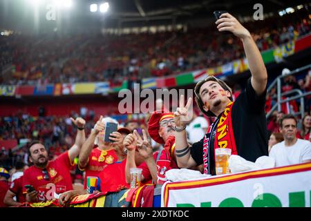 Fans von Spanien, GER, Albanie (ALB) vs Espagne (ESP), Fussball Europameisterschaft, UEFA EURO 2024, Gruppe B, 3. Spieltag, 24.06.2024 Foto : Eibner-Pressefoto/Michael Memmler Banque D'Images