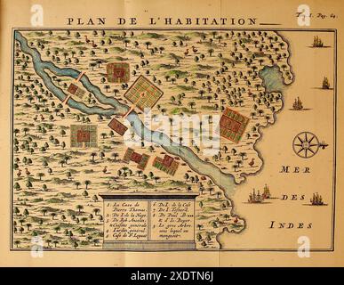 Carte vintage. La carte de François Leguat de 'l'habitat' Maurice 1708, du voyage de François Leguat de Bresse à Rodriguez, Maurice, Java, et le Cap de bonne-espérance Banque D'Images