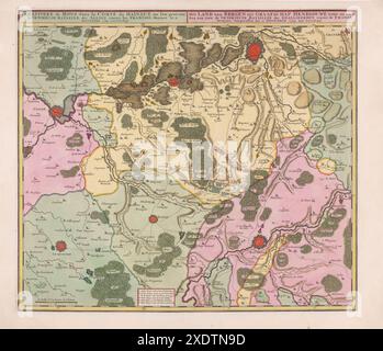 Carte picturale vintage de la 'carte de la région du Hainaut entre Mons (Mons), Condé et Maubeuge avec la bataille de Malplaquet entre les Alliés sous le duc de Marlborough et le prince de Savoie et les Français, 11 septembre 1709.' Belgique. Banque D'Images