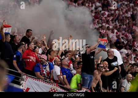 Leipzig, Germanie. 24 juin 2024. Les supporters de Croatie lors du match de football Euro 2024 entre la Croatie et l'Italie au stade de Leipzig, Leipzig, Allemagne - lundi 24 juin 2024. Sport - Football. (Photo de Fabio Ferrari/LaPresse) crédit : LaPresse/Alamy Live News Banque D'Images