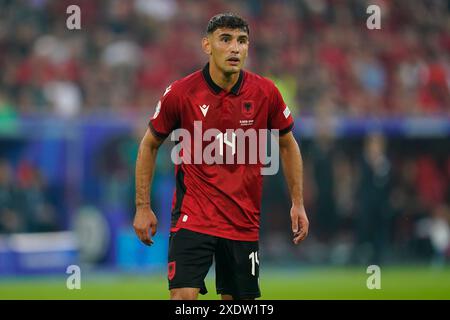 Dusseldorf, Allemagne. 24 juin 2024. L'Albanais Qazim Lacia lors du match UEFA Euro 2024 opposant Albanie contre Espagne, Groupe B date 3, a joué à la Dusseldorf Arena le 24 juin 2024 à Düsseldorf, Allemagne. (Photo de Sergio Ruiz//Sipa USA) crédit : Sipa USA/Alamy Live News Banque D'Images