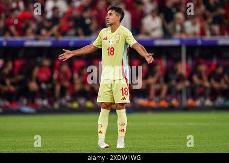 DUSSELDORF, ALLEMAGNE - 24 JUIN : Martin Zubimendi, Espagnol, s'est laissé perplexe lors du match Groupe B - UEFA EURO 2024 opposant l'Albanie et l'Espagne à la Dusseldorf Arena le 24 juin 2024 à Dusseldorf, Allemagne. (Photo de Joris Verwijst/BSR Agency) Banque D'Images