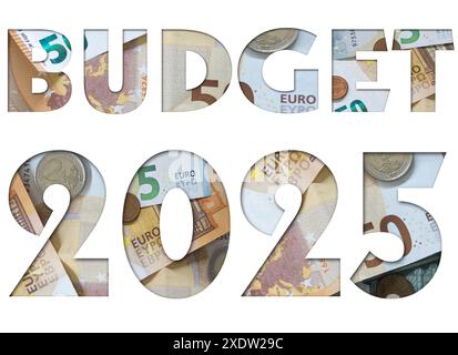 Budget 2025 avec la texture de l'euro, monnaie européenne, Business ou Finance concept Banque D'Images