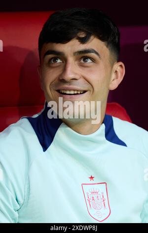 Dusseldorf, Allemagne. 24 juin 2024. L'Espagnol Pedri est vu avant le match du Groupe B de l'UEFA Euro 2024 entre l'Espagne et l'Albanie à Dusseldorf, en Allemagne, le 24 juin 2024. Crédit : Meng Dingbo/Xinhua/Alamy Live News Banque D'Images