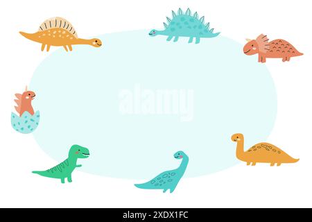 Ensemble de dinosaures pour enfants, fond de bébés animaux. Collection de personnages de dinosaures, bundle. Peut être utilisé pour les autocollants, les affiches. Doodle bébés animaux pour enfant Illustration de Vecteur