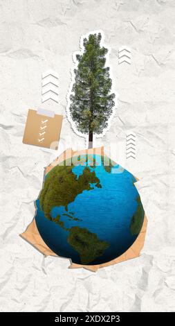 Image conceptuelle représentant la protection de l'environnement avec la planète Terre apparaissant à travers le papier déchiré et la liste de contrôle symbolisant nos devoirs Banque D'Images