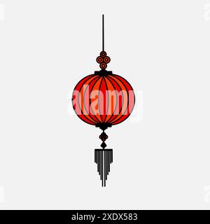 La lampe chinoise lunaire nouvel an fond rouge. Illustration de Vecteur