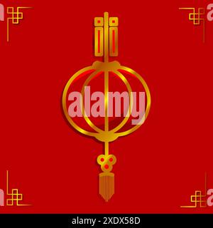 La lampe chinoise lunaire nouvel an fond rouge. Illustration de Vecteur