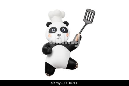 Chef Panda avec style de dessin animé, rendu 3D. Illustration 3D. Banque D'Images