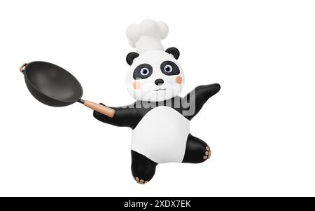 Chef Panda avec style de dessin animé, rendu 3D. Illustration 3D. Banque D'Images