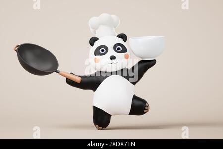 Chef Panda avec style de dessin animé, rendu 3D. Illustration 3D. Banque D'Images