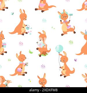 Motif kangourou sans couture. Activités animales australiennes mignonnes. Texture enfantine drôle pour tissu ou emballage, vecteur de fond positif de nos jours Illustration de Vecteur