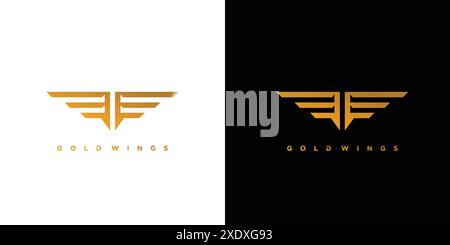 Conception moderne et forte du logo Golden Wings Illustration de Vecteur