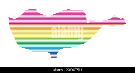 Carte abstraite de Chypre montrant le pays avec des lignes parallèles horizontales aux couleurs de l'arc-en-ciel Illustration de Vecteur