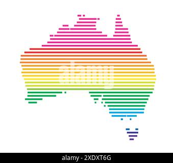 Carte abstraite de l'Australie montrant le pays avec des lignes parallèles horizontales aux couleurs de l'arc-en-ciel Illustration de Vecteur