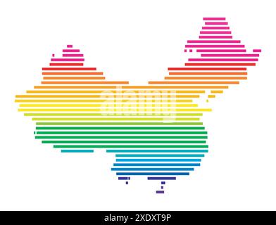 Carte abstraite de la République populaire de Chine montrant le pays avec des lignes parallèles horizontales en couleurs arc-en-ciel Illustration de Vecteur