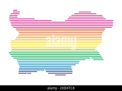 Carte abstraite de la Bulgarie montrant le pays avec des lignes parallèles horizontales aux couleurs de l'arc-en-ciel Illustration de Vecteur