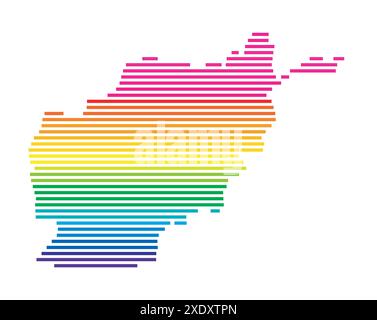 Carte abstraite de l'Afghanistan montrant le pays avec des lignes parallèles horizontales aux couleurs de l'arc-en-ciel Illustration de Vecteur