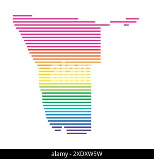 Carte abstraite de la Namibie montrant le pays avec des lignes parallèles horizontales aux couleurs de l'arc-en-ciel Illustration de Vecteur