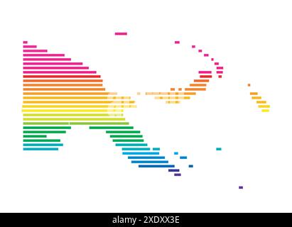 Carte abstraite de Papouasie-Nouvelle-Guinée montrant le pays avec des lignes parallèles horizontales aux couleurs de l'arc-en-ciel Illustration de Vecteur