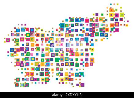 Carte abstraite de Slovénie carte abstraite montrant le pays avec un motif de carrés colorés se chevauchant comme des bonbons Illustration de Vecteur