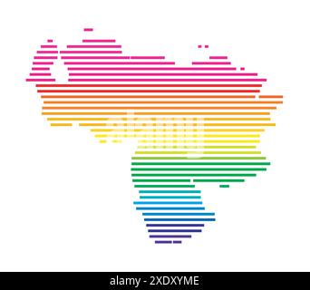 Carte abstraite du Venezuela montrant le pays avec des lignes parallèles horizontales aux couleurs de l'arc-en-ciel Illustration de Vecteur