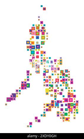 Carte abstraite des Philippines carte abstraite montrant le pays avec un motif de carrés colorés se chevauchant comme des bonbons Illustration de Vecteur