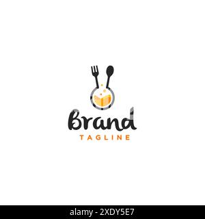 Design du logo Creative Cooking Lab. Simple tube en verre, cuillère et icônes de fourchette dans un seul design. Illustration de Vecteur
