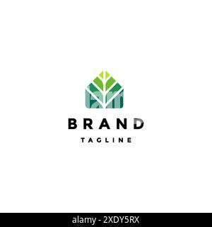 Design simple de logo de maison naturelle. Icône de la maison avec motif de segment de feuille verte design. Illustration de Vecteur