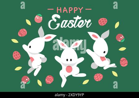 Carte de voeux joyeuses Pâques. Lapin de Pâques entouré d'illustration décorative d'oeufs de Pâques Illustration de Vecteur