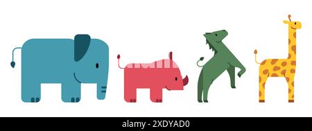 Ensembles d'illustration d'animaux de zoo de dessin animé isolé sur fond blanc. Illustration vectorielle simple, mignonne et colorée pour les enfants Illustration de Vecteur