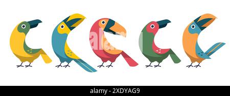 Ensembles d'oiseaux colorés mignons. Illustration simple pour les enfants isolés sur fond blanc - illustration vectorielle Illustration de Vecteur