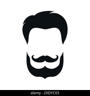 Silhouette de barbe et de cheveux pour homme. Hipster ou rétro gentleman avec barbe courte et moustache recourbée. Illustration vectorielle Illustration de Vecteur