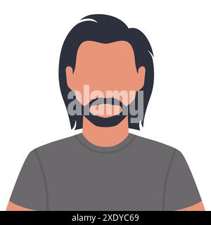 Jeune homme abstrait sans visage avec de longs cheveux et une barbe. Avatar masculin barbu. Illustration vectorielle Illustration de Vecteur