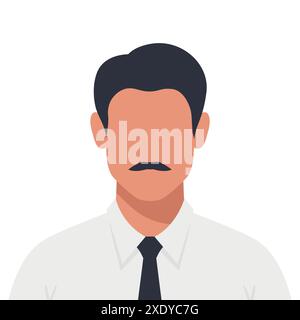 Jeune homme abstrait sans visage avec moustache en chemise et cravate. Employé de bureau ou avatar masculin étudiant. Illustration vectorielle Illustration de Vecteur