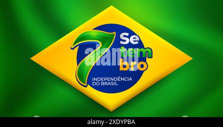 Signe du jour de l'indépendance brésilienne, célébration du 7 de setembro avec fond de soie verte. Traduction : ordre et progrès Illustration de Vecteur