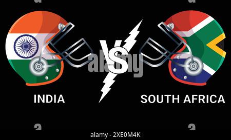 Inde vs Afrique du Sud 3D illustration Vector drapeaux sur le casque de cricket pour versus match avec fond noir Illustration de Vecteur