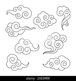 Set de vecteur de nuages de tatouage oriental Illustration de Vecteur