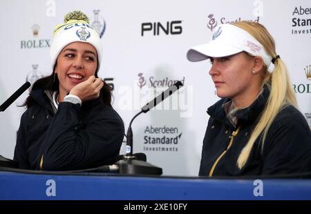 Photo du dossier datée du 11-09-2019 de Georgia Hall (à gauche) et Charley Hull, qui représenteront la Grande-Bretagne dans l'épreuve de golf féminin aux Jeux olympiques de cet été. Date d'émission : mardi 25 juin 2024. Banque D'Images