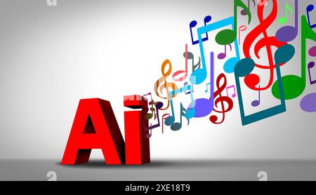 L'IA et l'industrie de la musique la technologie comme intelligence artificielle utilisée dans la fabrication de chansons ou de mélodies associées à l'apprentissage automatique par ordinateur. Banque D'Images